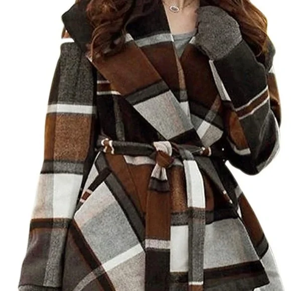Chicwish wool plaid brown coat - Picture 2 of 2